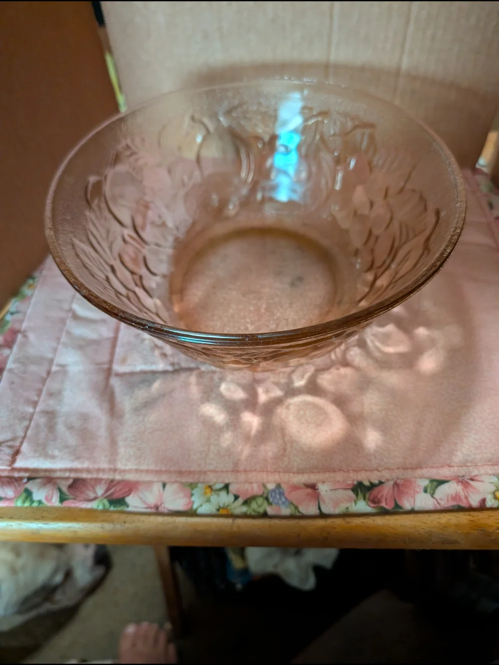 Pink Depression Glass Serving Bowl - Decorative Home Dining